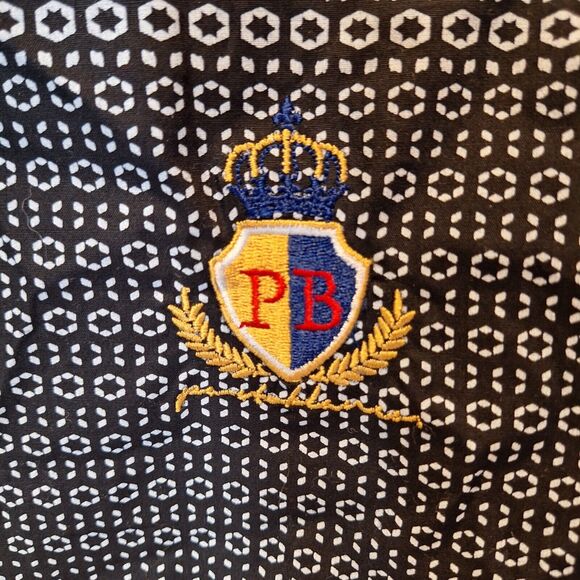 Porto Blanco Black Pattern Button‎ Flip Cuff  Algondon Cotton Shirt Men's Large - Picture 4 of 13